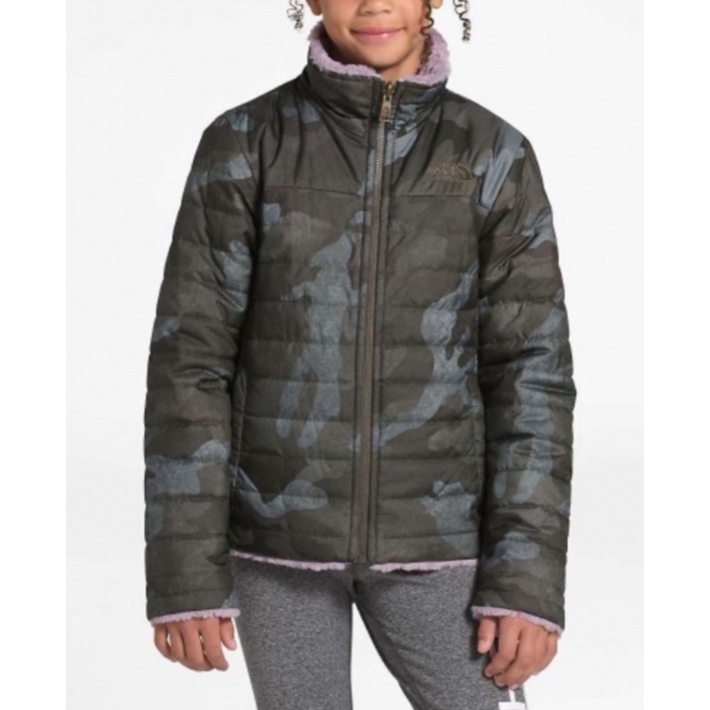 The North Face Girls Reversible Mossbud Swirl Jacket Camo Lavender XL Outdoor